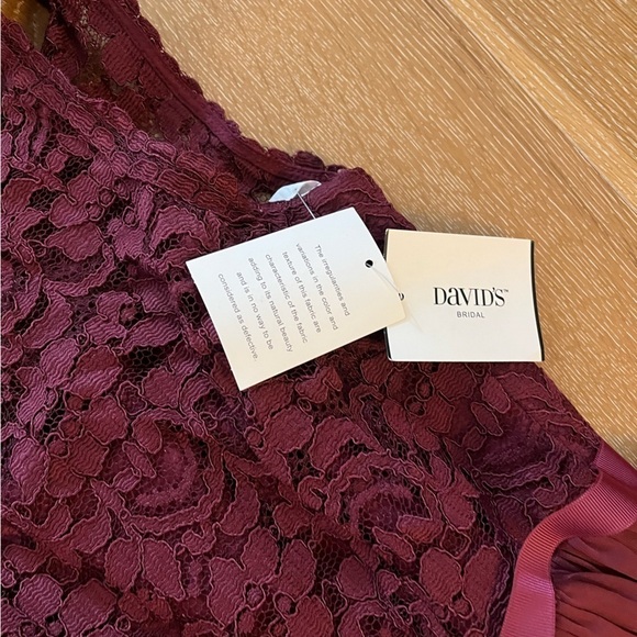 David’s bridesmaids one shoulder flowy dress new with tag dark burgundy lace - Picture 7 of 8